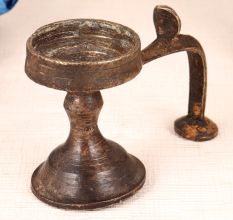 Dark Brown Aarti Lamp Made of Brass for Decor