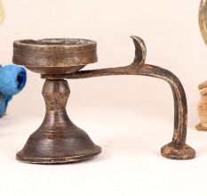 Dark Brown Aarti Lamp Made of Brass for Decor
