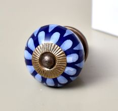 Blue Ceramic Floral Knobs for Kitchen Cabinet