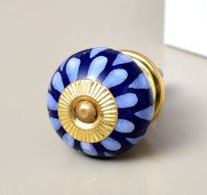 Blue Ceramic Floral Knobs for Kitchen Cabinet