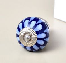 Blue Ceramic Floral Knobs for Kitchen Cabinet
