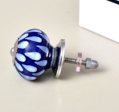 Blue Ceramic Floral Knobs for Kitchen Cabinet