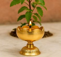 Golden Brass Flower Shape Lamp Diya for Diwali Decoration