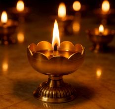 Golden Brass Flower Shape Lamp Diya for Diwali Decoration