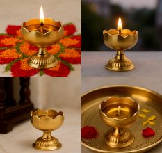 Golden Brass Flower Shape Lamp Diya for Diwali Decoration