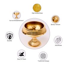 Round Golden Vintage Brass Oil Lamp for Decor