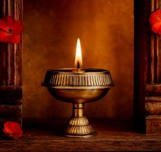 Round Golden Vintage Brass Oil Lamp for Decor