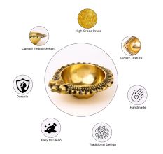 Floral Round Brass Oil Lamp Diya