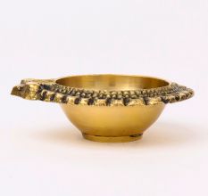 Floral Round Brass Oil Lamp Diya