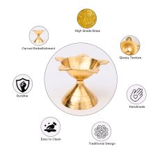 Golden Brass Flower Shaped 5 Wick Oil Lamp