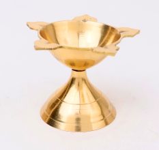 Golden Brass Flower Shaped 5 Wick Oil Lamp