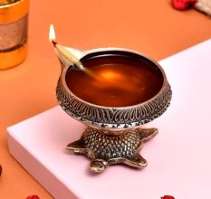 Decorative Golden Brass Oil Lamp with Turtle Base