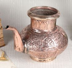 Floral Design Copper Water Pot with Spout for Decor