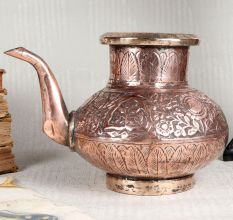 Floral Design Copper Water Pot with Spout for Decor