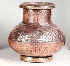 Floral Design Copper Water Pot with Spout for Decor