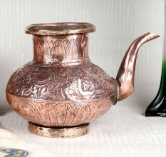 Floral Design Copper Water Pot with Spout for Decor