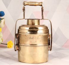 Shiny Indian Brass Tiffin Box for Decoration