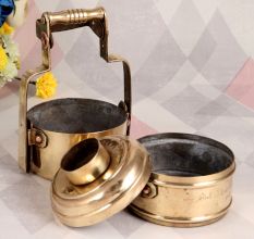 Shiny Indian Brass Tiffin Box for Decoration