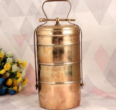 Vintage Brass Tiffin Box with Four Compartments for Decor