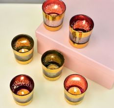 Multicolor Glass Votive Tea Light Holder in Set of 6
