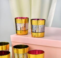 Multicolor Glass Votive Tea Light Holder in Set of 6