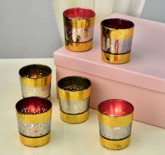 Multicolor Glass Votive Tea Light Holder in Set of 6