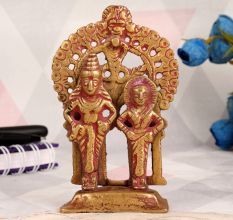 Golden Brass Statue of Shiva and Parvati for Worship