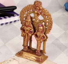 Golden Brass Statue of Shiva and Parvati for Worship