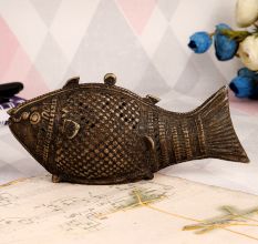 Vintage Brass Fish Statue in Antique Brown Finish