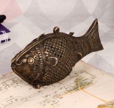 Vintage Brass Fish Statue in Antique Brown Finish