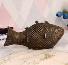 Vintage Brass Fish Statue in Antique Brown Finish