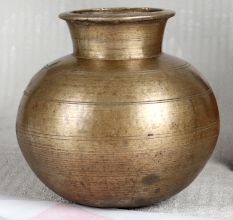 Round Holy Water Pot Made of Antique Brass for Decor