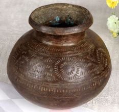 Indian Vintage Holy Water Pot in Dark Brown Finish
