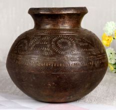 Indian Vintage Holy Water Pot in Dark Brown Finish