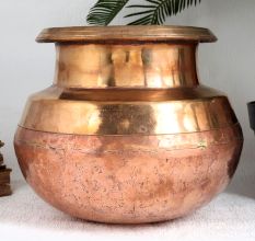 Indian Vintage Copper Cooking Pot for Decor