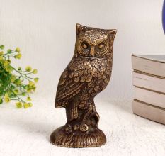 Handmade Antique Brown Brass Owl Statue for Decor