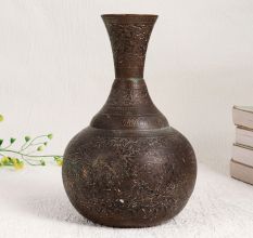 Vintage Brass Flower Pot in Surahi Shape for Decor