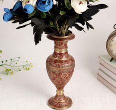 Handmade Brass Flower Pot in Red Enamel Work