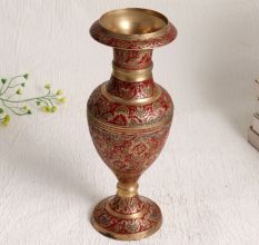 Handmade Brass Flower Pot in Red Enamel Work