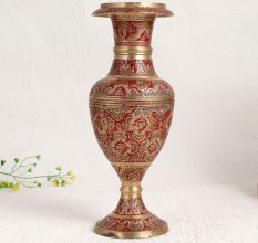 Handmade Brass Flower Pot in Red Enamel Work