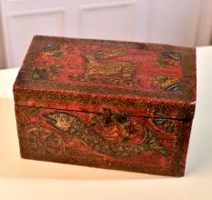 Antique Brown Wooden Box for Storage and Decoration
