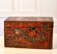 Antique Brown Wooden Box for Storage and Decoration