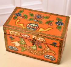 Multi-Coloured Wooden Storage Box with Fauna Engravings