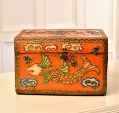 Multi-Coloured Wooden Storage Box with Fauna Engravings