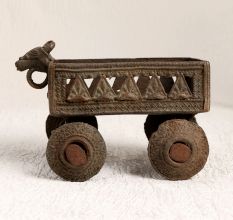 Vintage Brass Cart with Four Wheels in Tribal Art