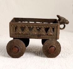 Vintage Brass Cart with Four Wheels in Tribal Art