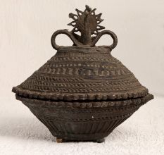 Handmade Vintage Brass Kumkum Box in Tribal Art