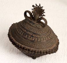Handmade Vintage Brass Kumkum Box in Tribal Art