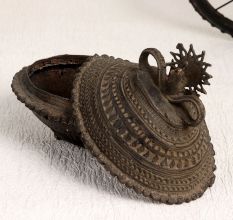 Handmade Vintage Brass Kumkum Box in Tribal Art