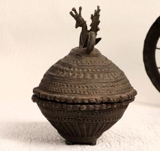 Handmade Vintage Brass Kumkum Box in Tribal Art